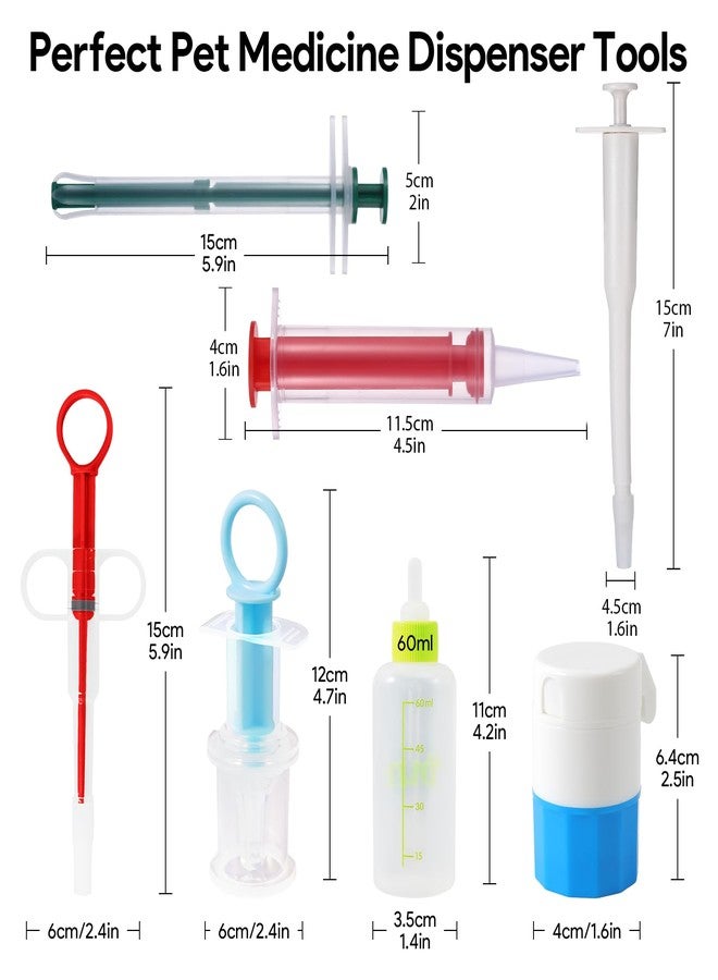 Hoohnnaa 7 Pack Cat Pill Shooter, Pill Cutter and Crusher for Pets, Tablet & Liquid Soft Tip Pill Pusher for Cats, Pet Popper for Cats Dogs, Pet Medicine Feeder, Kitten Puppy Bottle Feeding Kit (Set C) - Image 2
